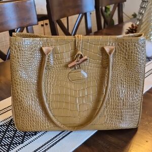 Longchamp Elegant Crocodile-Embossed Tan Handbag